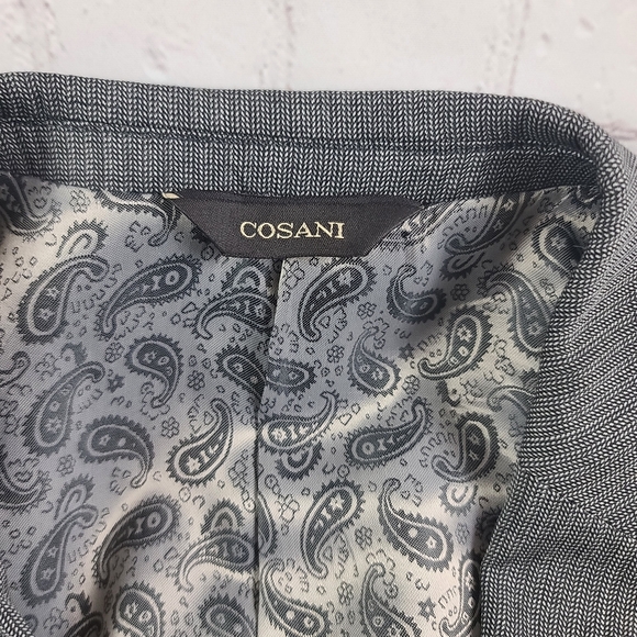 Cosani Men's 44L Black Wool Mini Herringbone Single Breasted Sports Jacket NEW - Picture 5 of 16